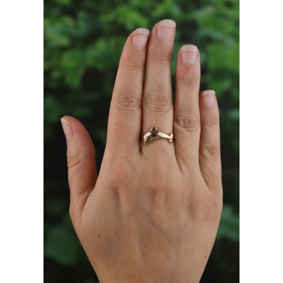 10k Yellow Gold Dolphin Ring Size 8 1/4 - Picture 4 of 7